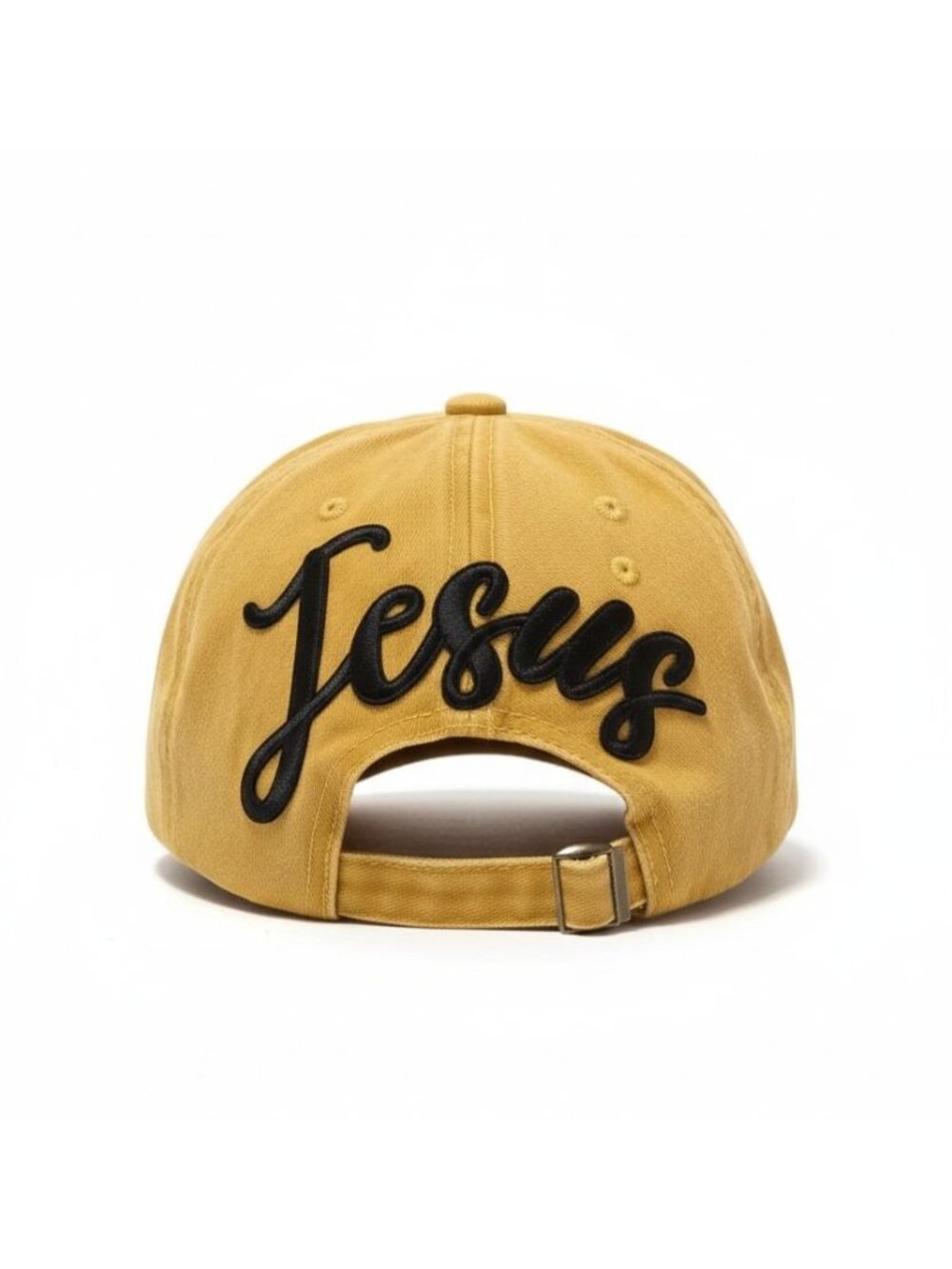 This Mama Runs On Coffee & Jesus Mustard Yellow Adjustable Baseball Cap - Picture 2 of 8
